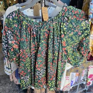 Loft Garden Blouse Balloon Sleeve W Ties Floral Womens M